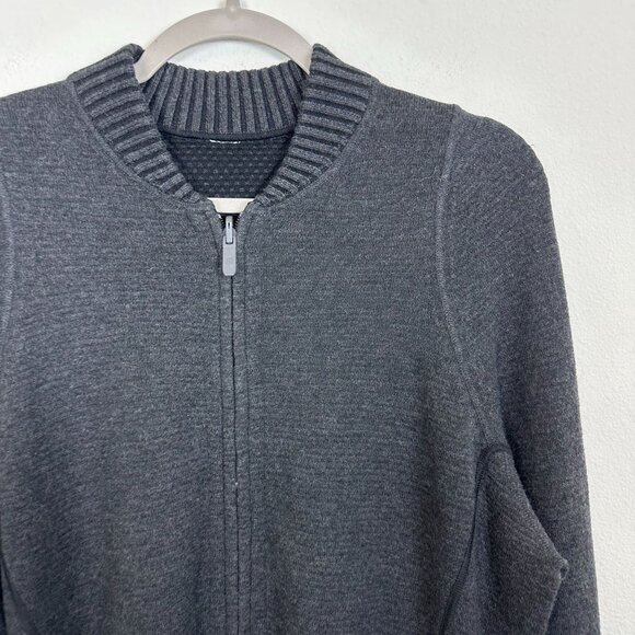 Lululemon All Around Full Zip Sweater 4 Black Merino Wool Blend Soft Knit Minima - Picture 2 of 8